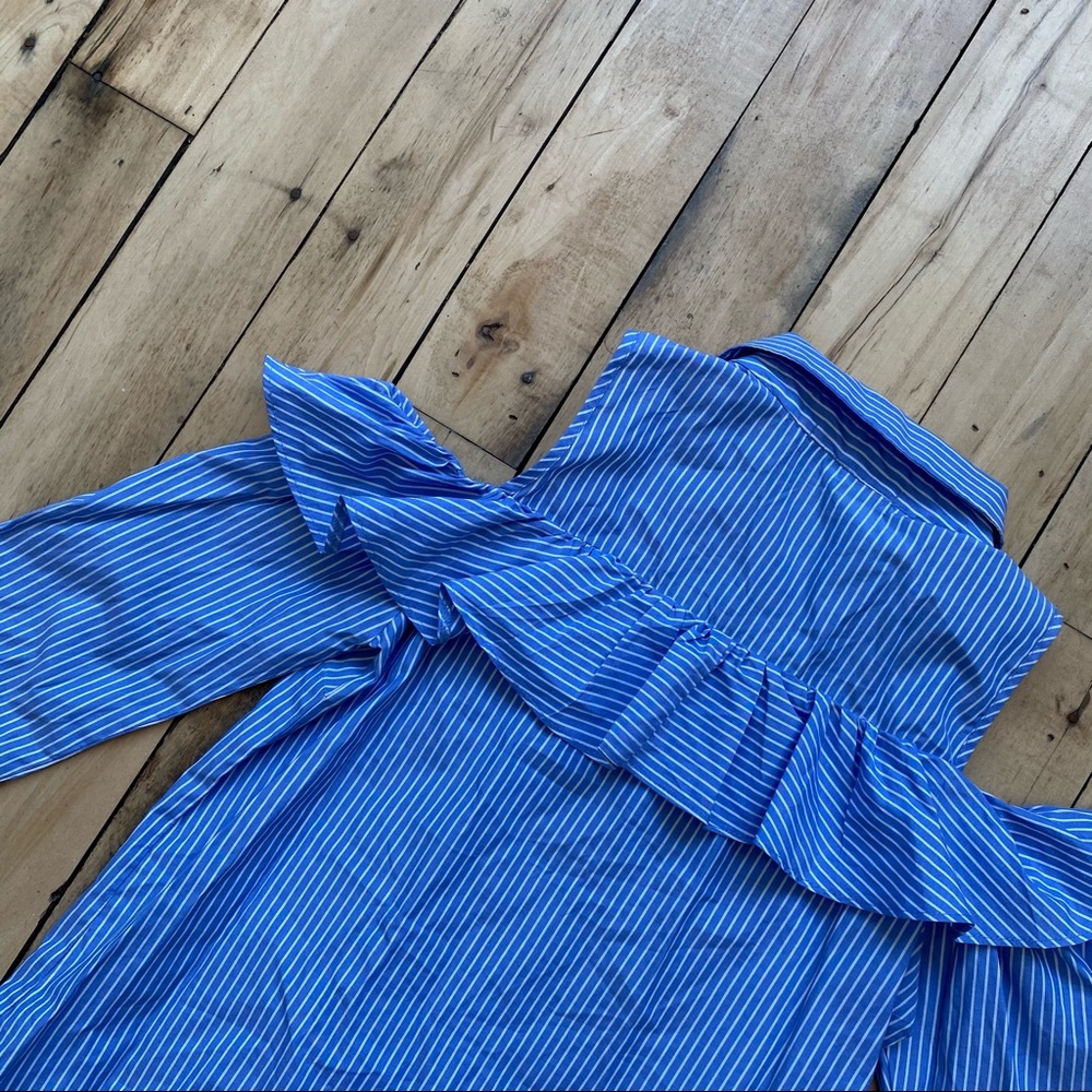 High Street Blue Pinstriped Cold Shoulder Dress - Picture 7 of 7